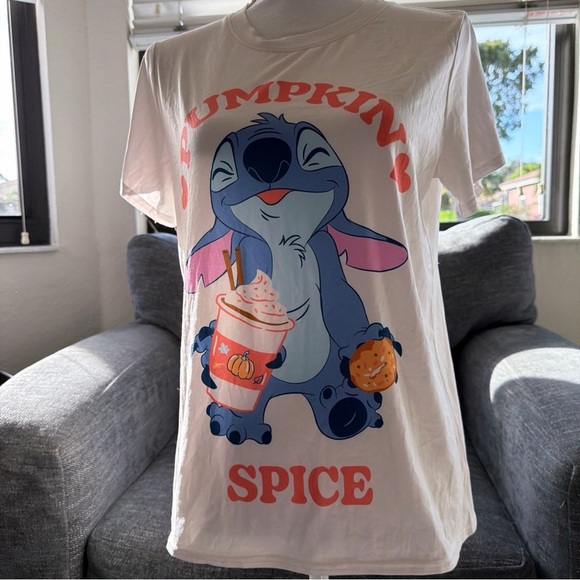 briefly stated Tops - NWT Pumpkin Spice Graphic With Stitch Character T-Shirt